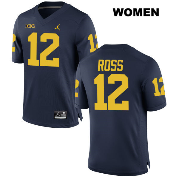 Women's NCAA Michigan Wolverines Josh Ross #12 Navy Jordan Brand Authentic Stitched Football College Jersey UO25S20MB